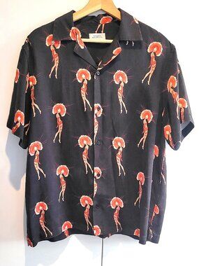 Saturdays New York City Men's Cheeky Art Deco Print Tencel Summer Shirt Size L